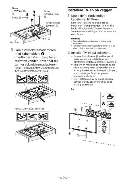 Sony SU-WL450 - SU-WL450 Informations d'installation du support de fixation murale Slov&eacute;nien