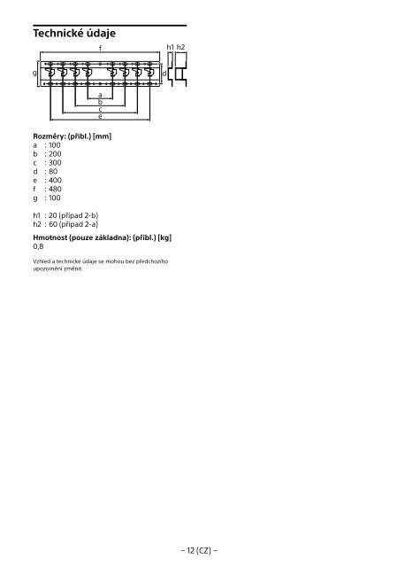 Sony SU-WL450 - SU-WL450 Informations d'installation du support de fixation murale Slov&eacute;nien