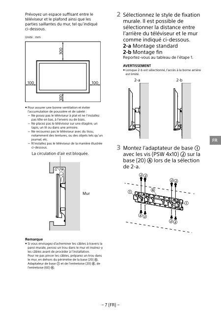 Sony SU-WL450 - SU-WL450 Informations d'installation du support de fixation murale Slov&eacute;nien