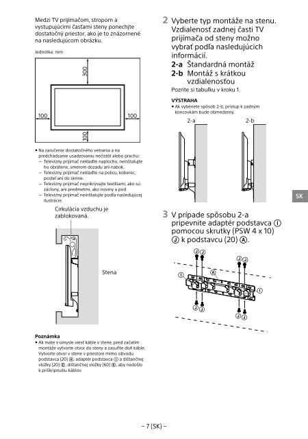 Sony SU-WL450 - SU-WL450 Informations d'installation du support de fixation murale Slov&eacute;nien