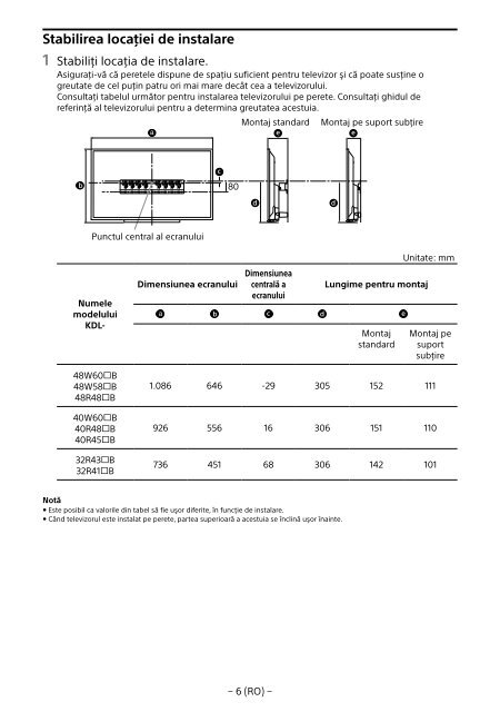 Sony SU-WL450 - SU-WL450 Informations d'installation du support de fixation murale Slov&eacute;nien