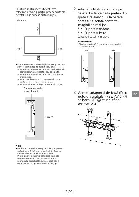 Sony SU-WL450 - SU-WL450 Informations d'installation du support de fixation murale Slov&eacute;nien