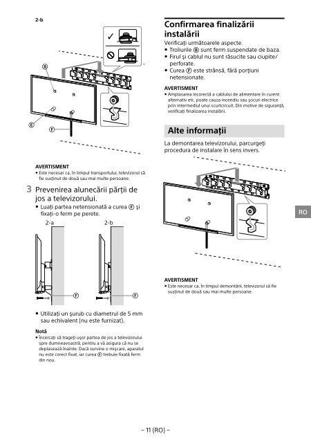 Sony SU-WL450 - SU-WL450 Informations d'installation du support de fixation murale Slov&eacute;nien