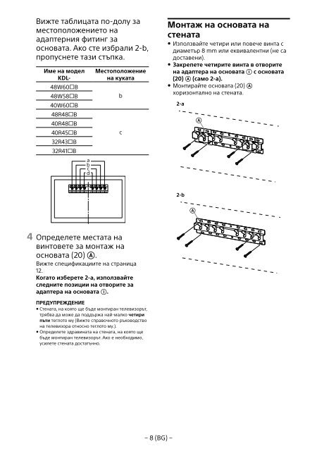 Sony SU-WL450 - SU-WL450 Informations d'installation du support de fixation murale Slov&eacute;nien