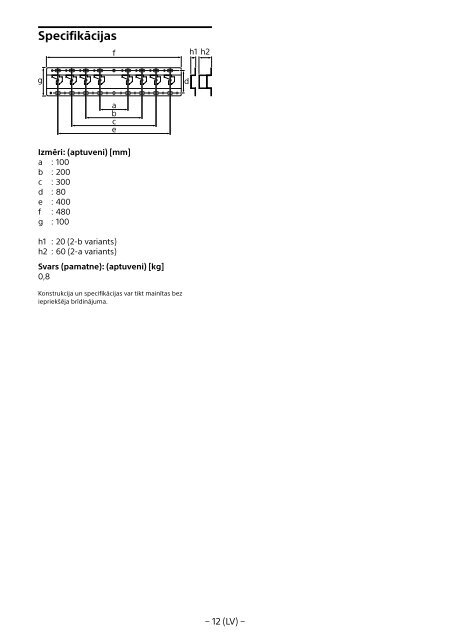 Sony SU-WL450 - SU-WL450 Informations d'installation du support de fixation murale Slov&eacute;nien