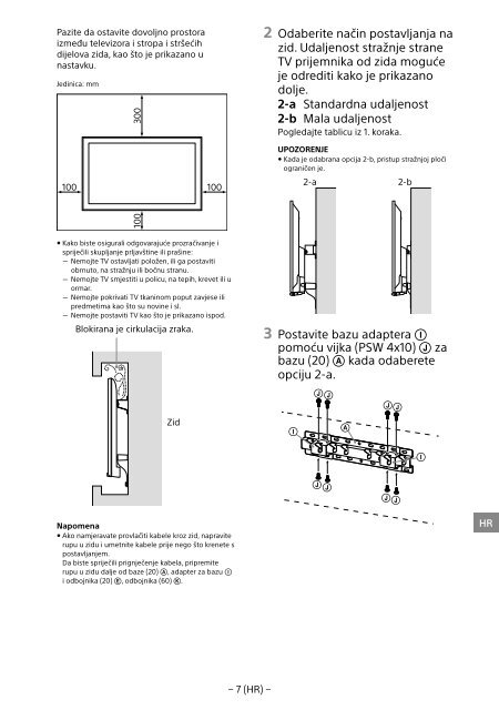 Sony SU-WL450 - SU-WL450 Informations d'installation du support de fixation murale Slov&eacute;nien