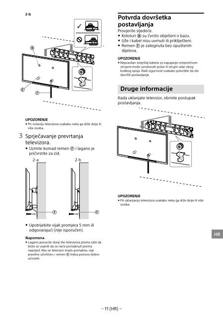 Sony SU-WL450 - SU-WL450 Informations d'installation du support de fixation murale Slov&eacute;nien