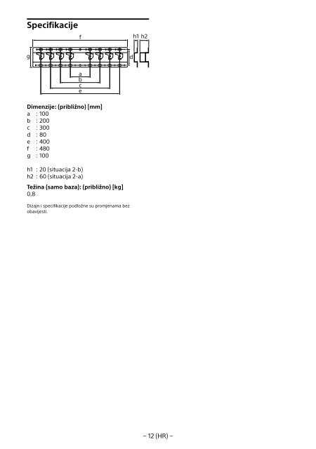 Sony SU-WL450 - SU-WL450 Informations d'installation du support de fixation murale Slov&eacute;nien