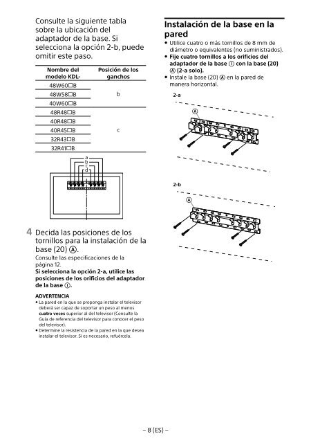 Sony SU-WL450 - SU-WL450 Informations d'installation du support de fixation murale Slov&eacute;nien