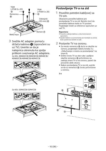 Sony SU-WL450 - SU-WL450 Informations d'installation du support de fixation murale Slov&eacute;nien