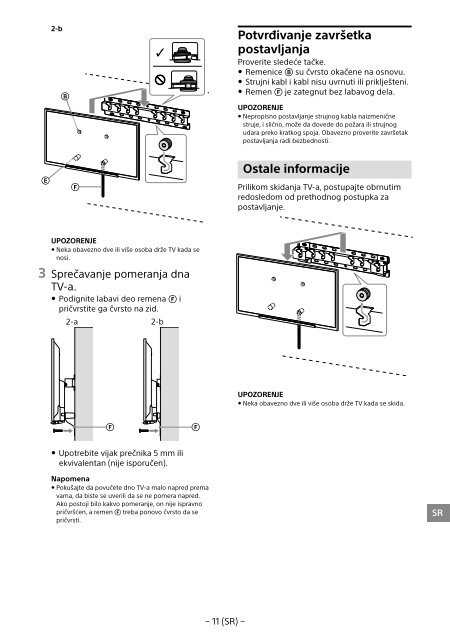 Sony SU-WL450 - SU-WL450 Informations d'installation du support de fixation murale Slov&eacute;nien