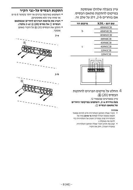 Sony SU-WL450 - SU-WL450 Informations d'installation du support de fixation murale Slov&eacute;nien