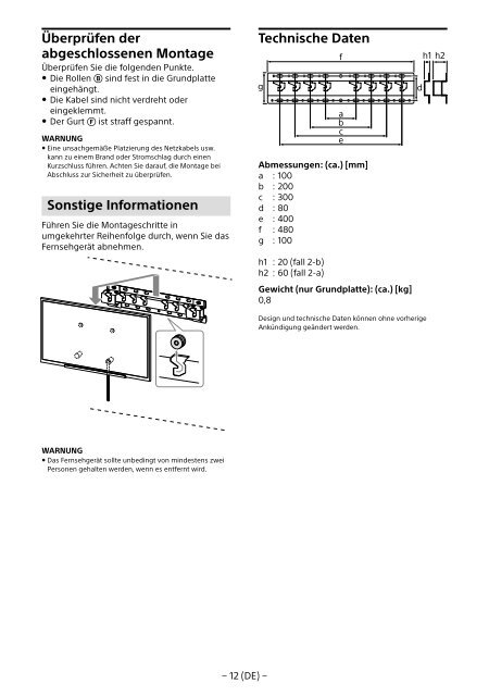 Sony SU-WL450 - SU-WL450 Informations d'installation du support de fixation murale Slov&eacute;nien