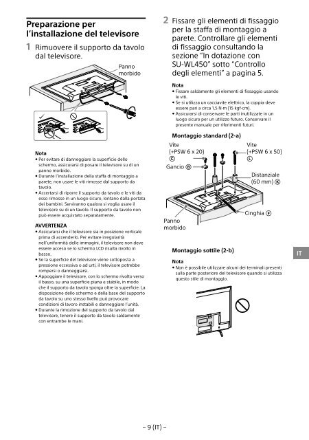 Sony SU-WL450 - SU-WL450 Informations d'installation du support de fixation murale Slov&eacute;nien