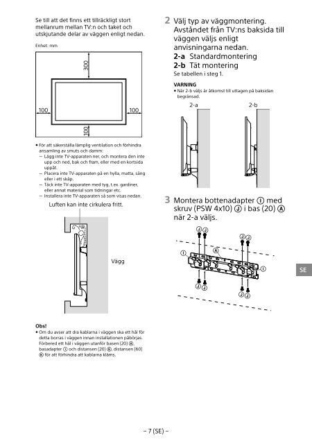 Sony SU-WL450 - SU-WL450 Informations d'installation du support de fixation murale Slov&eacute;nien