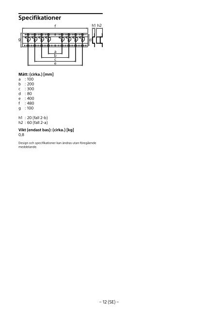 Sony SU-WL450 - SU-WL450 Informations d'installation du support de fixation murale Slov&eacute;nien