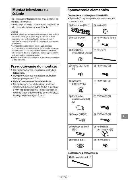 Sony SU-WL450 - SU-WL450 Informations d'installation du support de fixation murale Slov&eacute;nien