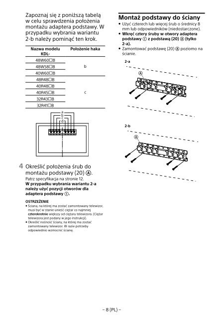 Sony SU-WL450 - SU-WL450 Informations d'installation du support de fixation murale Slov&eacute;nien