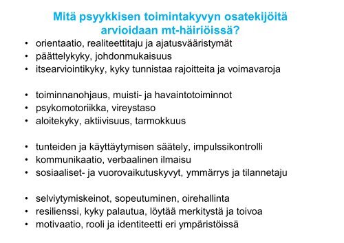 Toimintakyky mielenterveyshäiriöissä