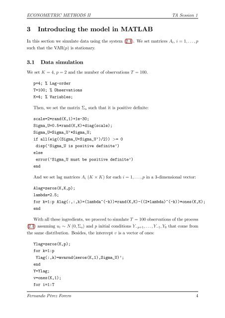 ECONOMETRIC METHODS II TA session 1 MATLAB Intro ...