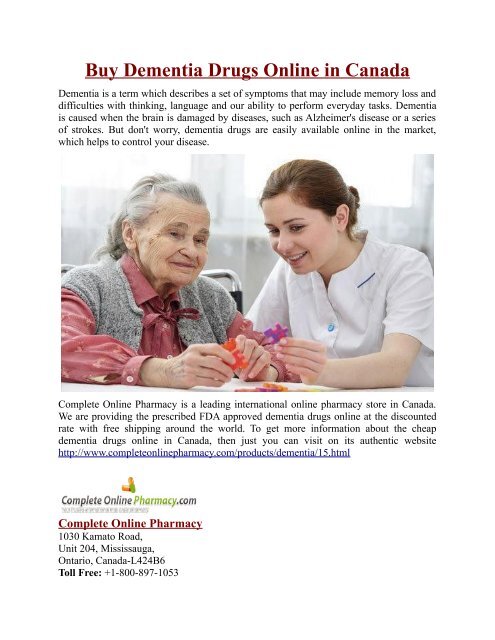 Buy Dementia Drugs Online in Canada