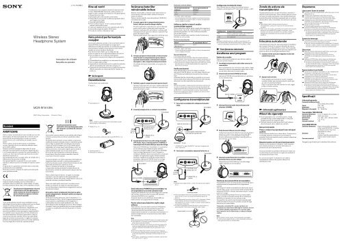 Sony MDR-RF810RK - MDR-RF810RK Consignes d&rsquo;utilisation Slov&eacute;nien