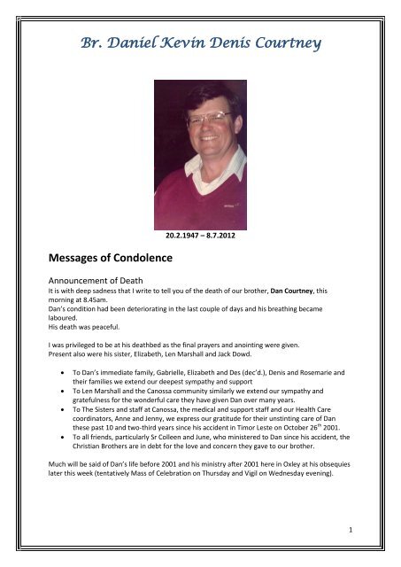 Br. Daniel Kevin Denis Courtney - Edmund Rice
