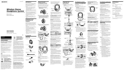 Sony MDR-RF840RK - MDR-RF840RK Consignes d&rsquo;utilisation Fran&ccedil;ais