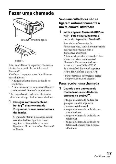 Sony XBA-BT75 - XBA-BT75 Consignes d&rsquo;utilisation Portugais