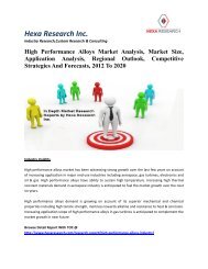 High Performance Alloys Market Analysis, Market Size, Application Analysis, Regional Outlook, Competitive Strategies And Forecasts, 2012 To 2020