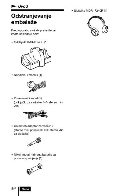 Sony MDR-IF240RK - MDR-IF240RK Consignes d&rsquo;utilisation Slov&eacute;nien
