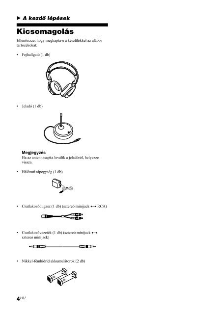 Sony MDR-RF800RK - MDR-RF800RK Consignes d&rsquo;utilisation Hongrois