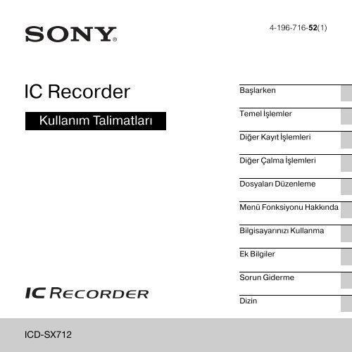 Sony ICD-SX712 - ICD-SX712 Consignes d&rsquo;utilisation Turc