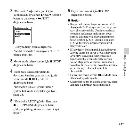 Sony ICD-SX712 - ICD-SX712 Consignes d&rsquo;utilisation Turc