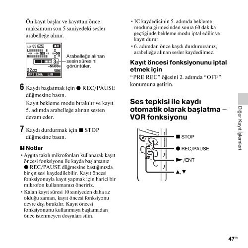 Sony ICD-SX712 - ICD-SX712 Consignes d&rsquo;utilisation Turc