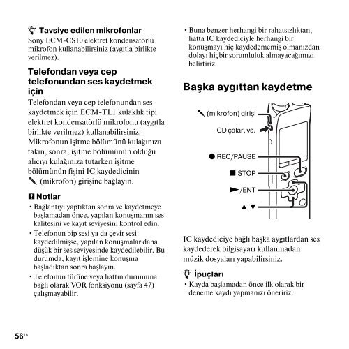 Sony ICD-SX712 - ICD-SX712 Consignes d&rsquo;utilisation Turc