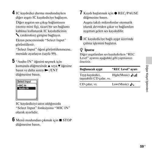 Sony ICD-SX712 - ICD-SX712 Consignes d&rsquo;utilisation Turc