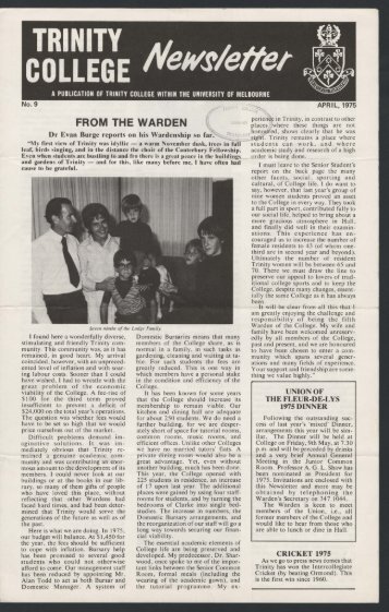 Trinity College Newsletter, vol 1 no 9, April 1975