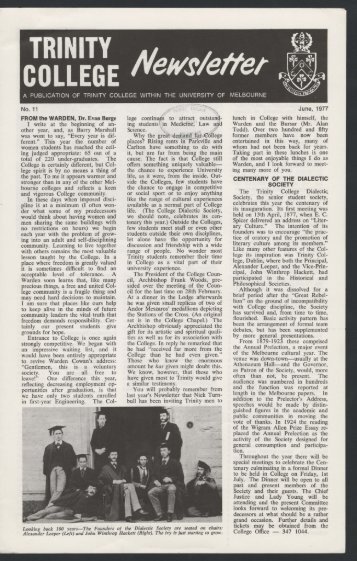 Trinity College Newsletter, vol 1 no 11, June 1977