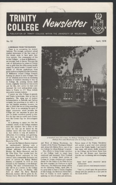 Trinity College Newsletter, vol 1 no 12, April 1978