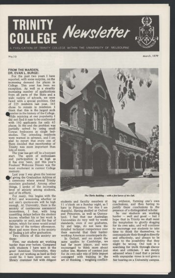 Trinity College Newsletter, vol 1 no 13, March 1979