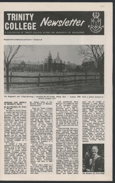 Trinity College Newsletter Vol 1 Unnumbered April 1981 Trinity College Newsletter Vol 1 Unnumbered April 1981