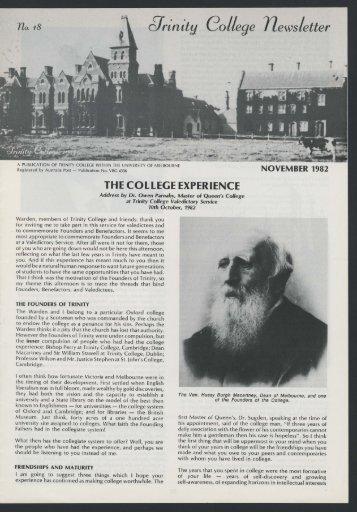 Trinity College Newsletter, vol 1 no 18, November 1982