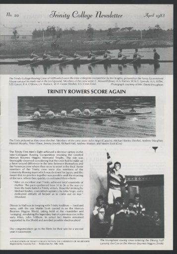 Trinity College Newsletter, vol 1 no 20, April 1983