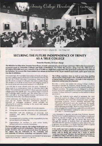 Trinity College Newsletter, vol 1 no 22, October 1983