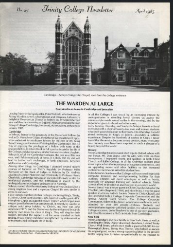 Trinity College Newsletter, vol 1 no 27, April 1985