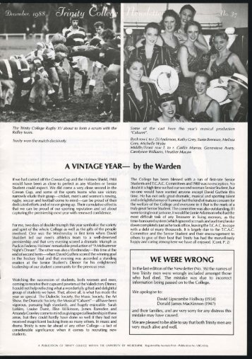 Trinity College Newsletter, vol 1 no 37, December 1988