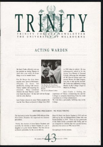 Trinity College Newsletter, vol 1 no 43, August 1991