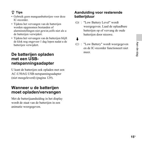 Sony ICD-SX712 - ICD-SX712 Consignes d&rsquo;utilisation N&eacute;erlandais