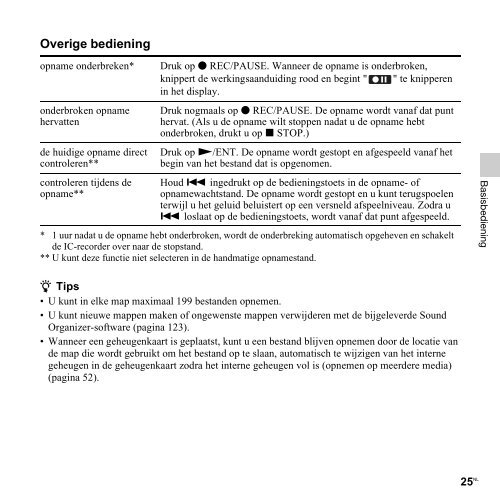 Sony ICD-SX712 - ICD-SX712 Consignes d&rsquo;utilisation N&eacute;erlandais